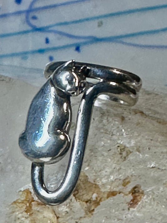 Cat ring hanging kitten size 4.50 pinky Sterling silver women girls