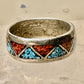 Zuni ring turquoise coral chips wedding band size 6.75 sterling silver women men