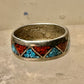 Zuni ring turquoise coral chips wedding band size 6.75 sterling silver women men