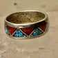 Zuni ring turquoise coral chips wedding band size 6.75 sterling silver women men