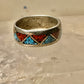 Zuni ring turquoise coral chips wedding band size 6.75 sterling silver women men