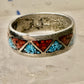 Zuni ring turquoise coral chips wedding band size 6.75 sterling silver women men