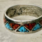Zuni ring turquoise chips coral wedding band size 8 sterling silver women men
