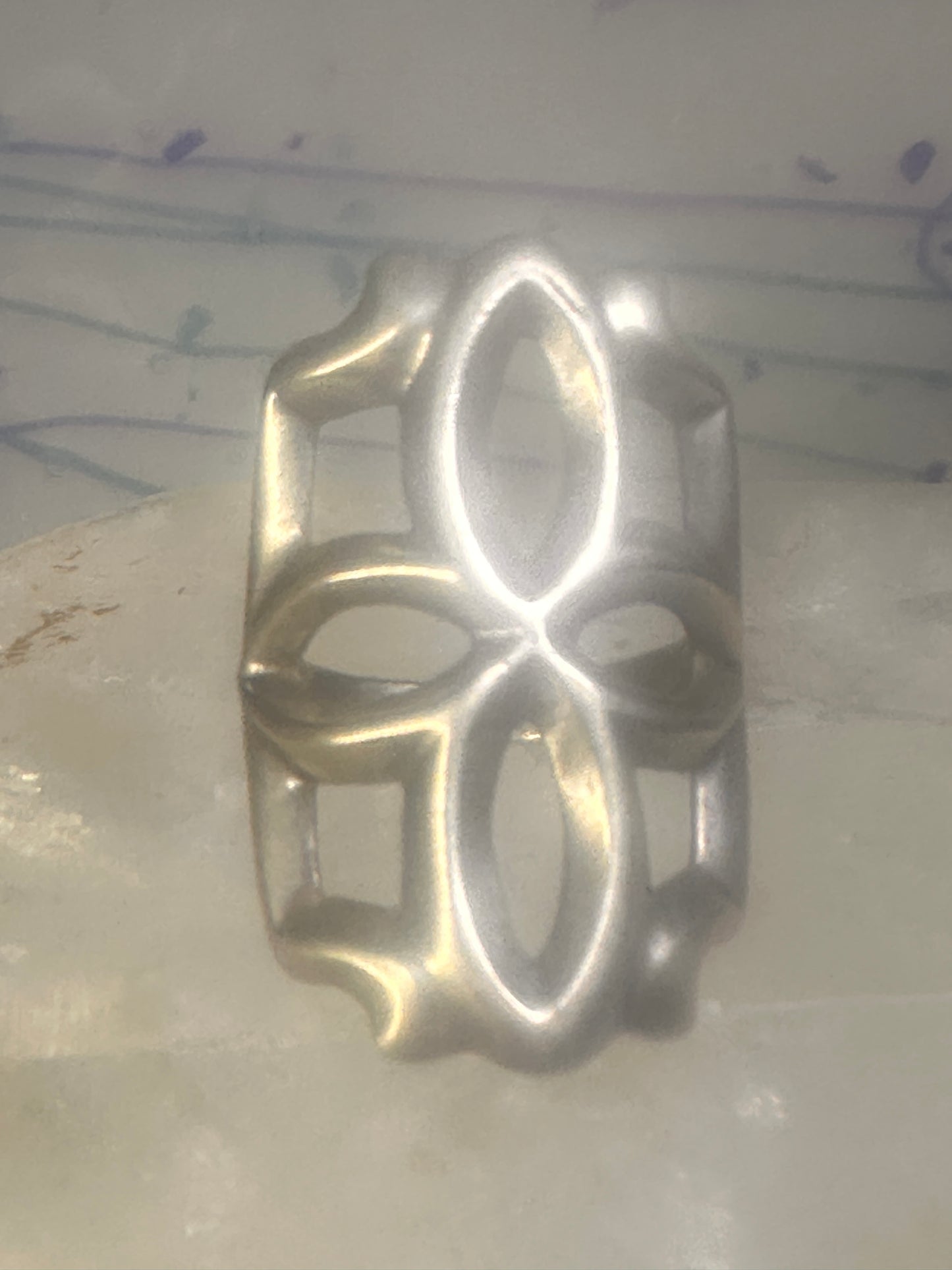 Sandcast ring Navajo floral flower geometric band size 7.25 sterling silver women
