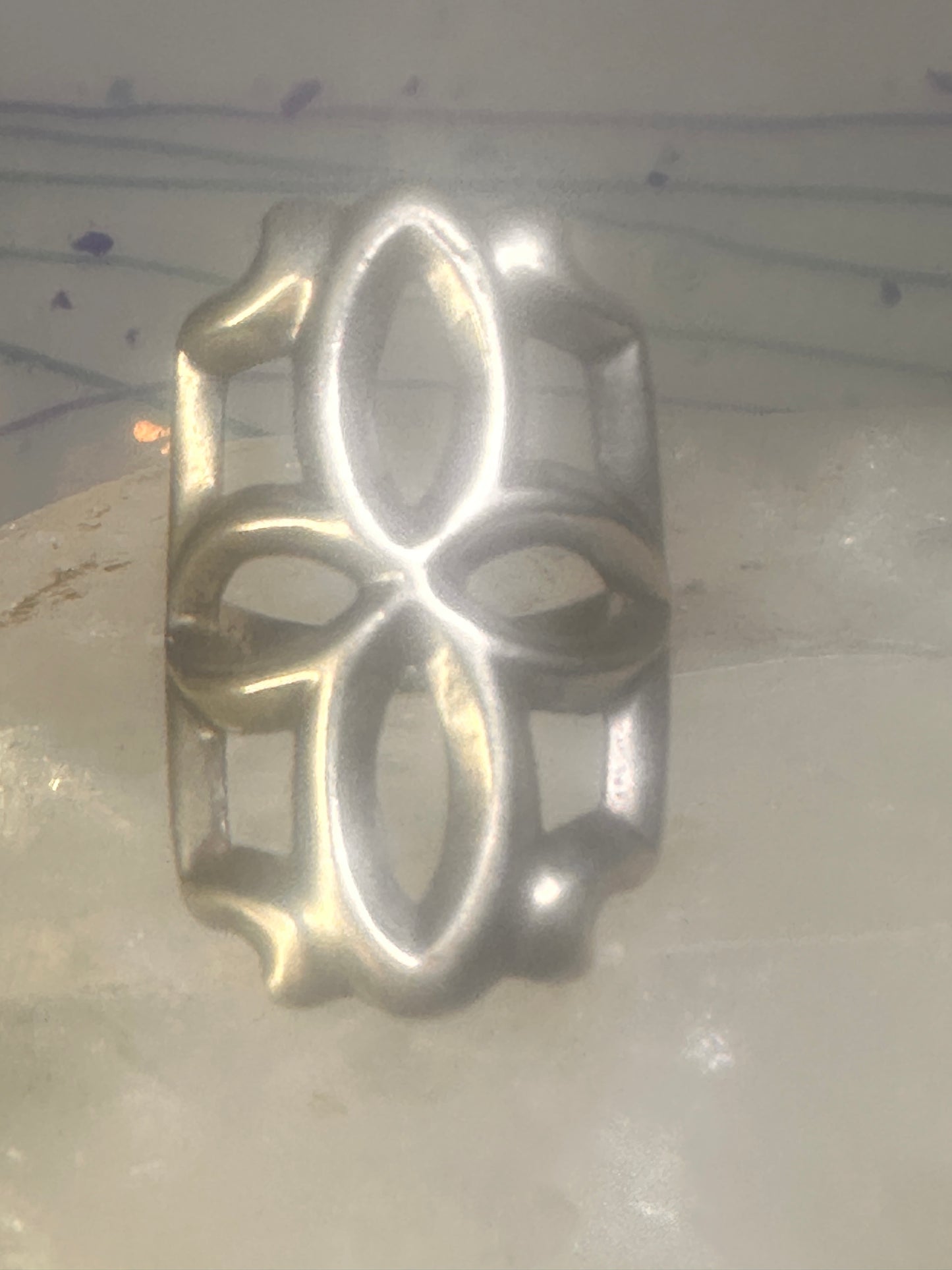 Sandcast ring Navajo floral flower geometric band size 7.25 sterling silver women
