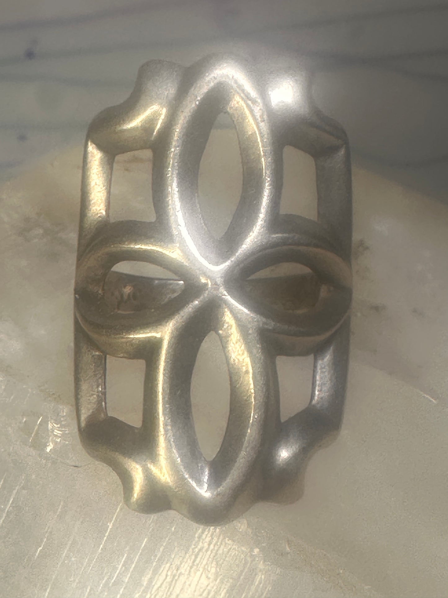 Sandcast ring Navajo floral flower geometric band size 7.25 sterling silver women