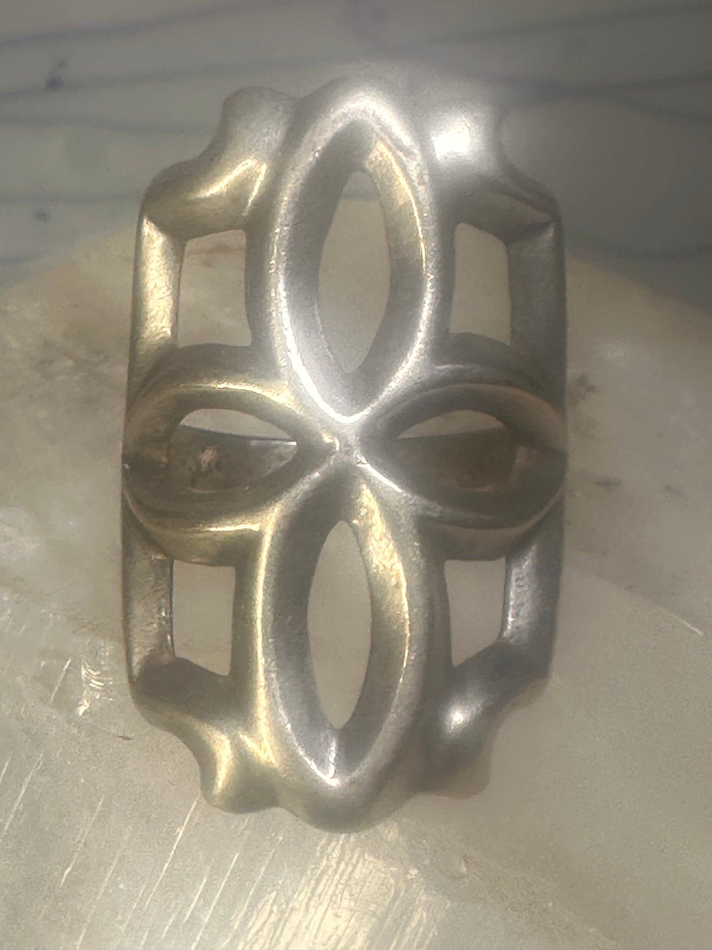 Sandcast ring Navajo floral flower geometric band size 7.25 sterling silver women