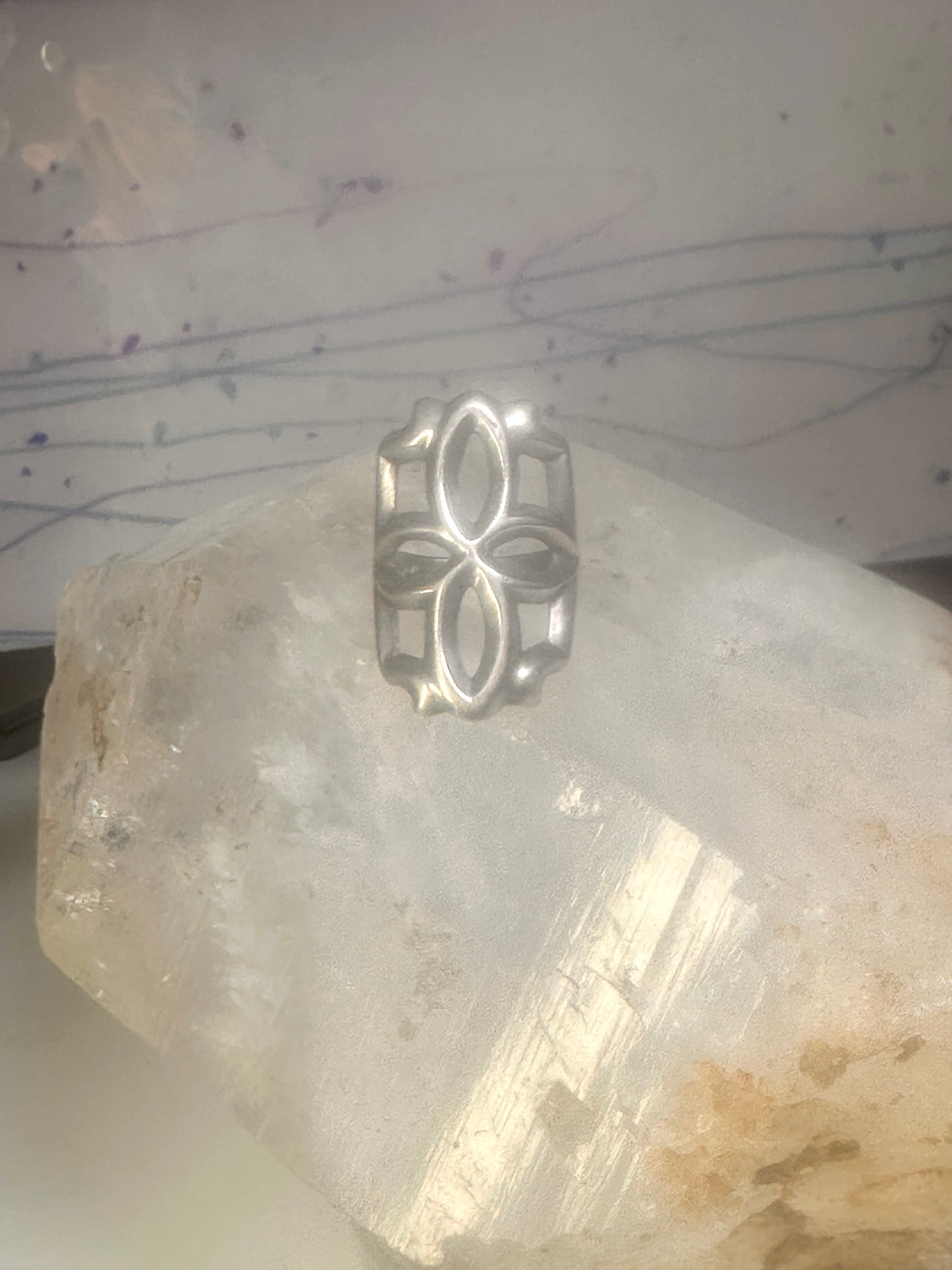 Sandcast ring Navajo floral flower geometric band size 7.25 sterling silver women