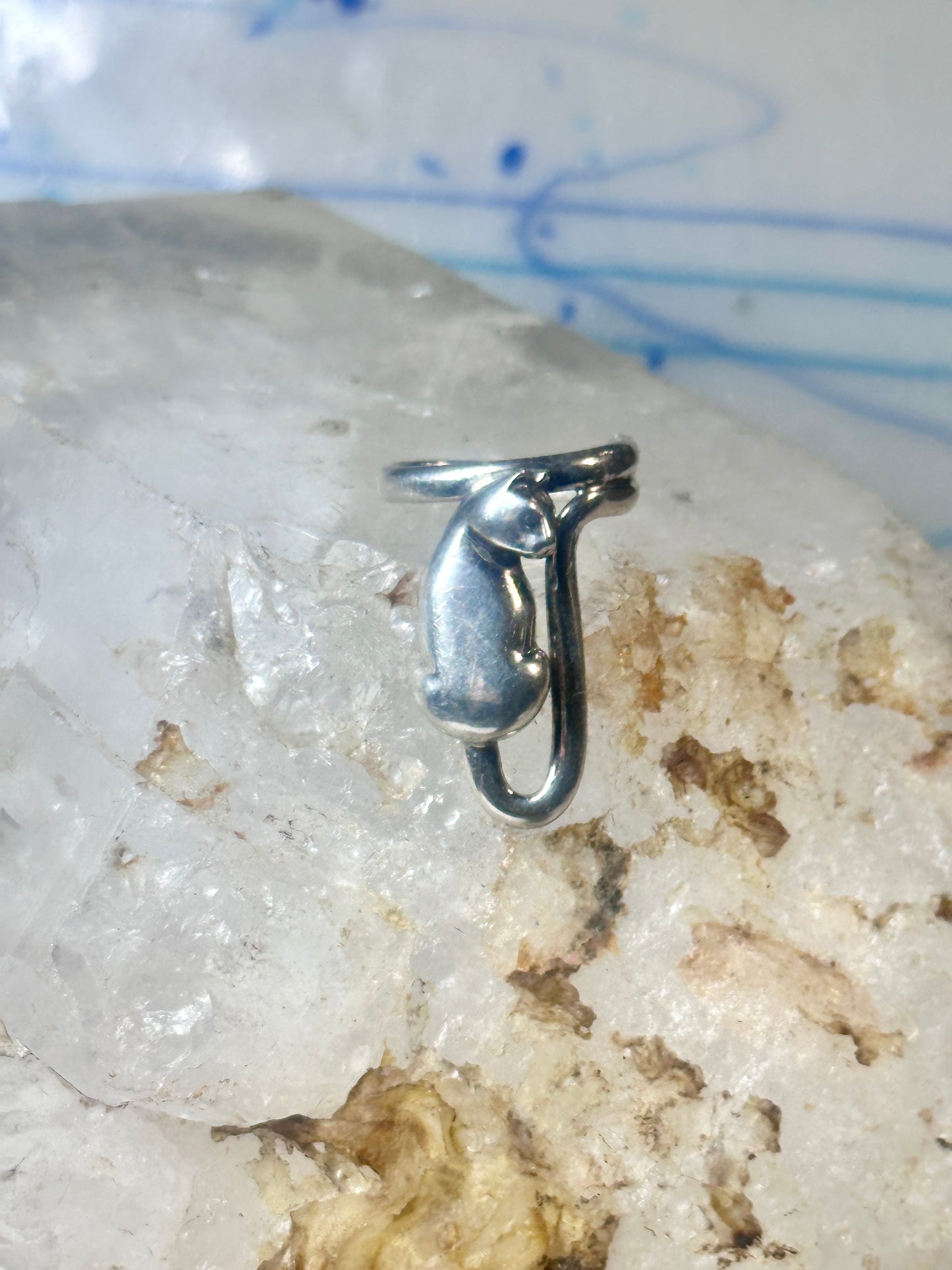 Cat ring hanging kitten size 4.50 pinky Sterling silver women girls