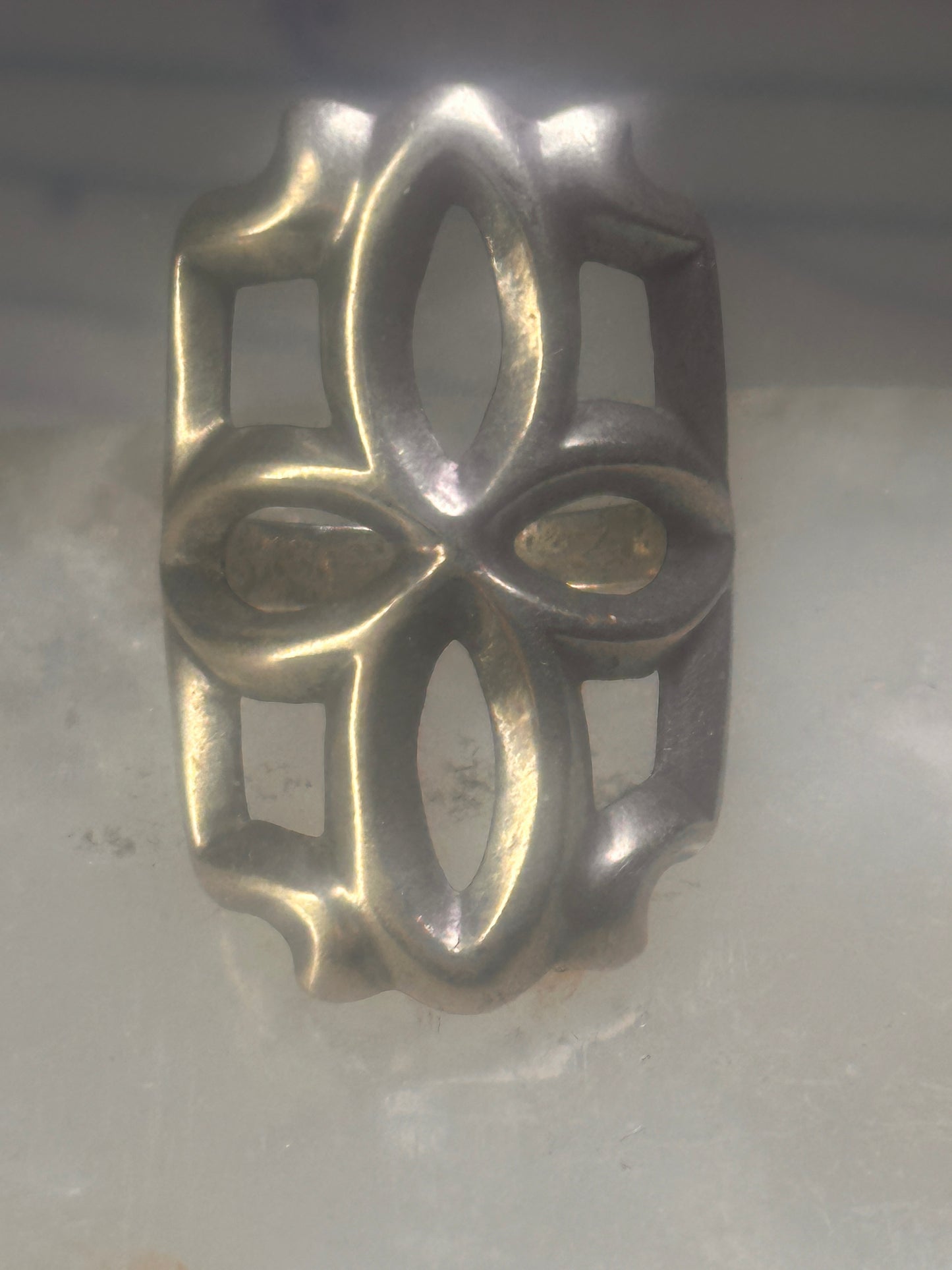Sandcast ring Navajo floral flower geometric band size 7.25 sterling silver women
