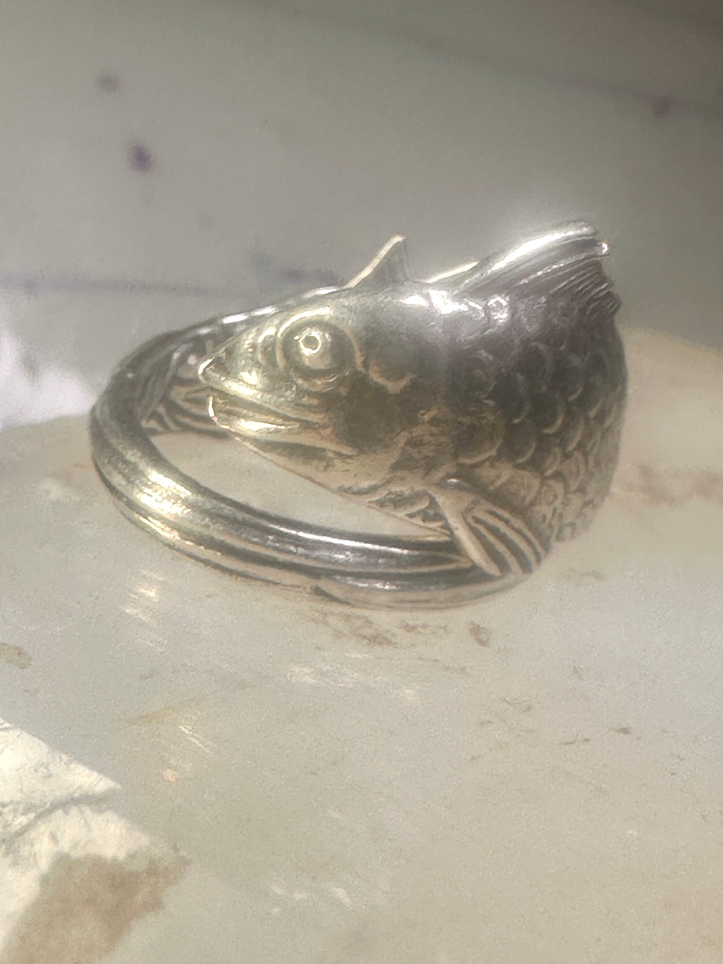 Fish spoon ring fishermen band size 7 sterling silver women