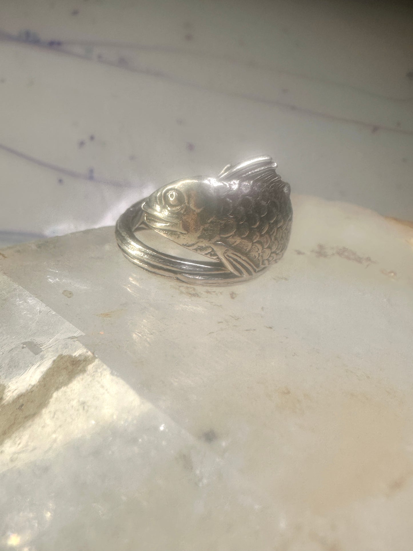 Fish spoon ring fishermen band size 7 sterling silver women