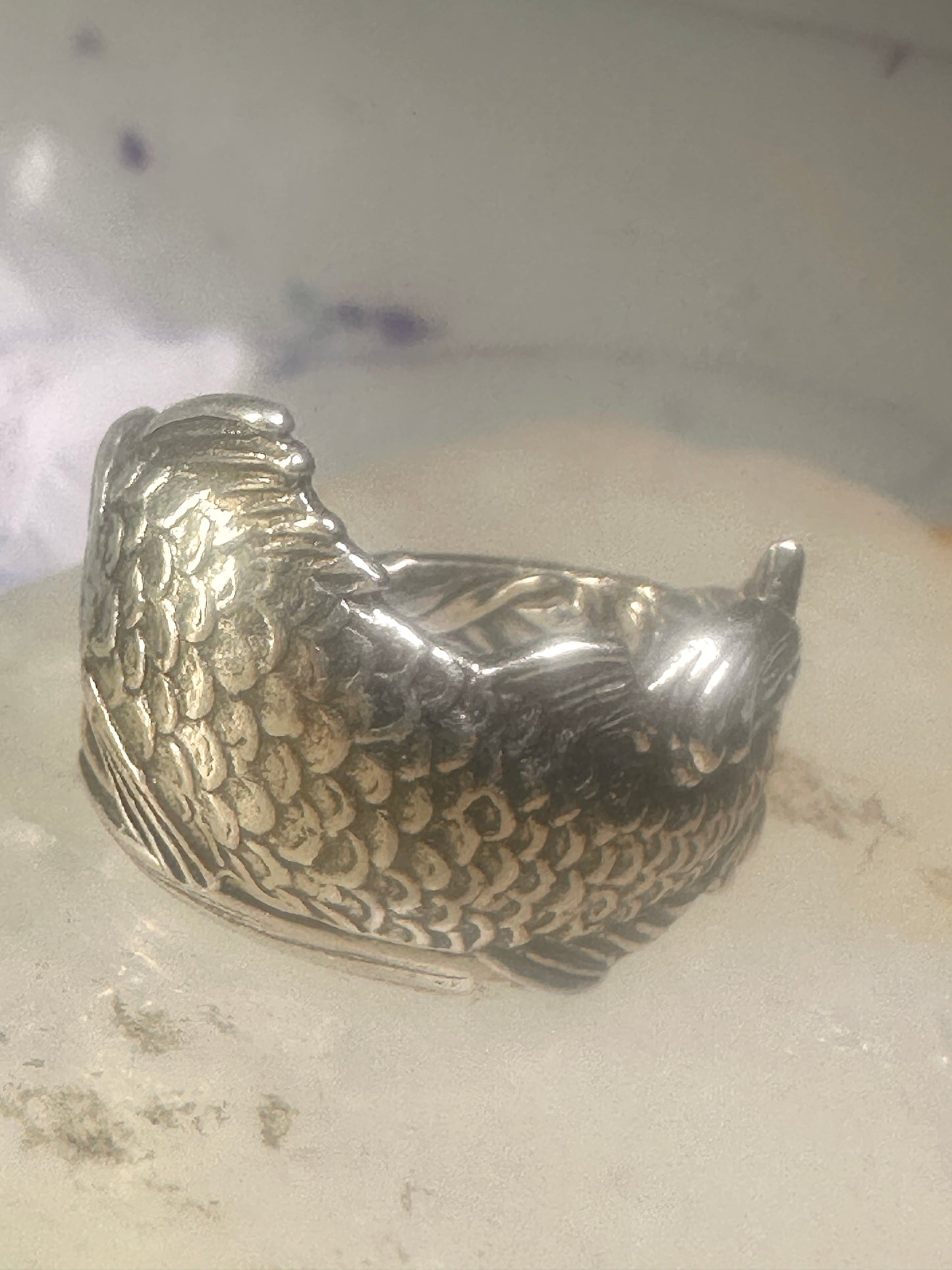 Fish spoon ring fishermen band size 7 sterling silver women
