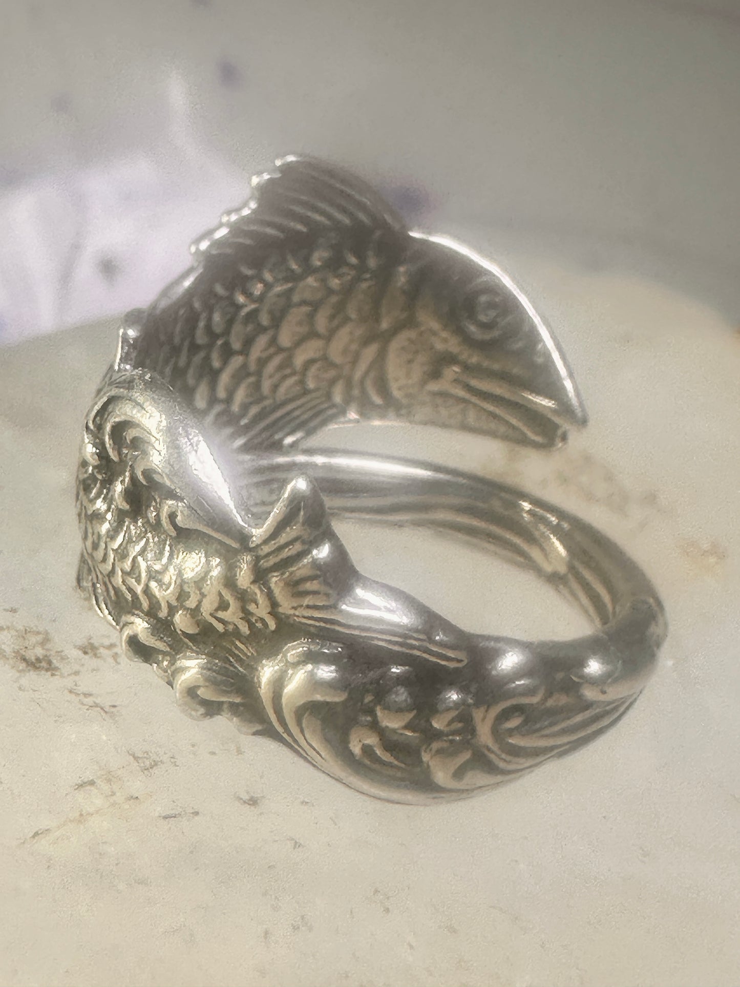 Fish spoon ring fishermen band size 7 sterling silver women