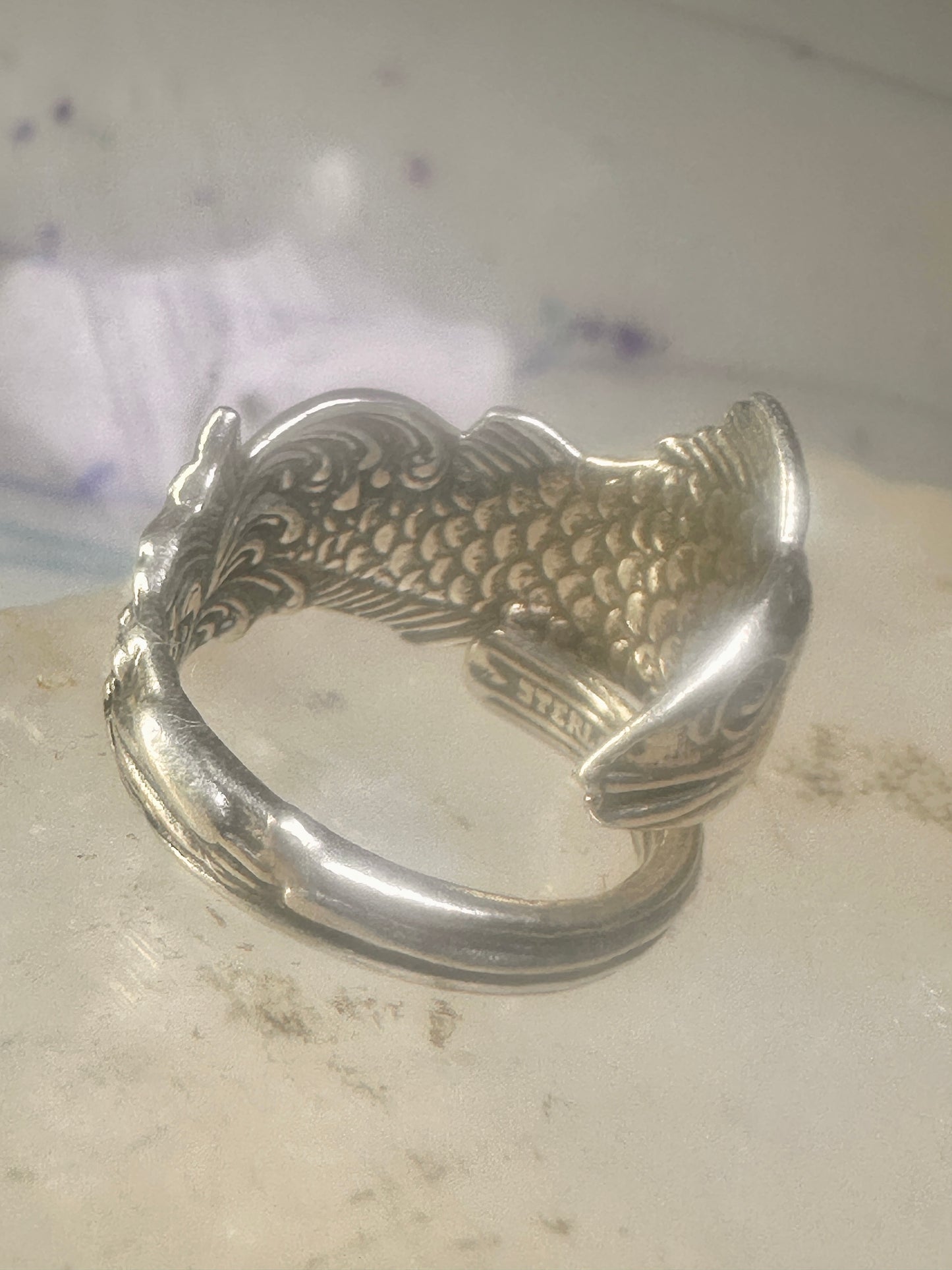 Fish spoon ring fishermen band size 7 sterling silver women