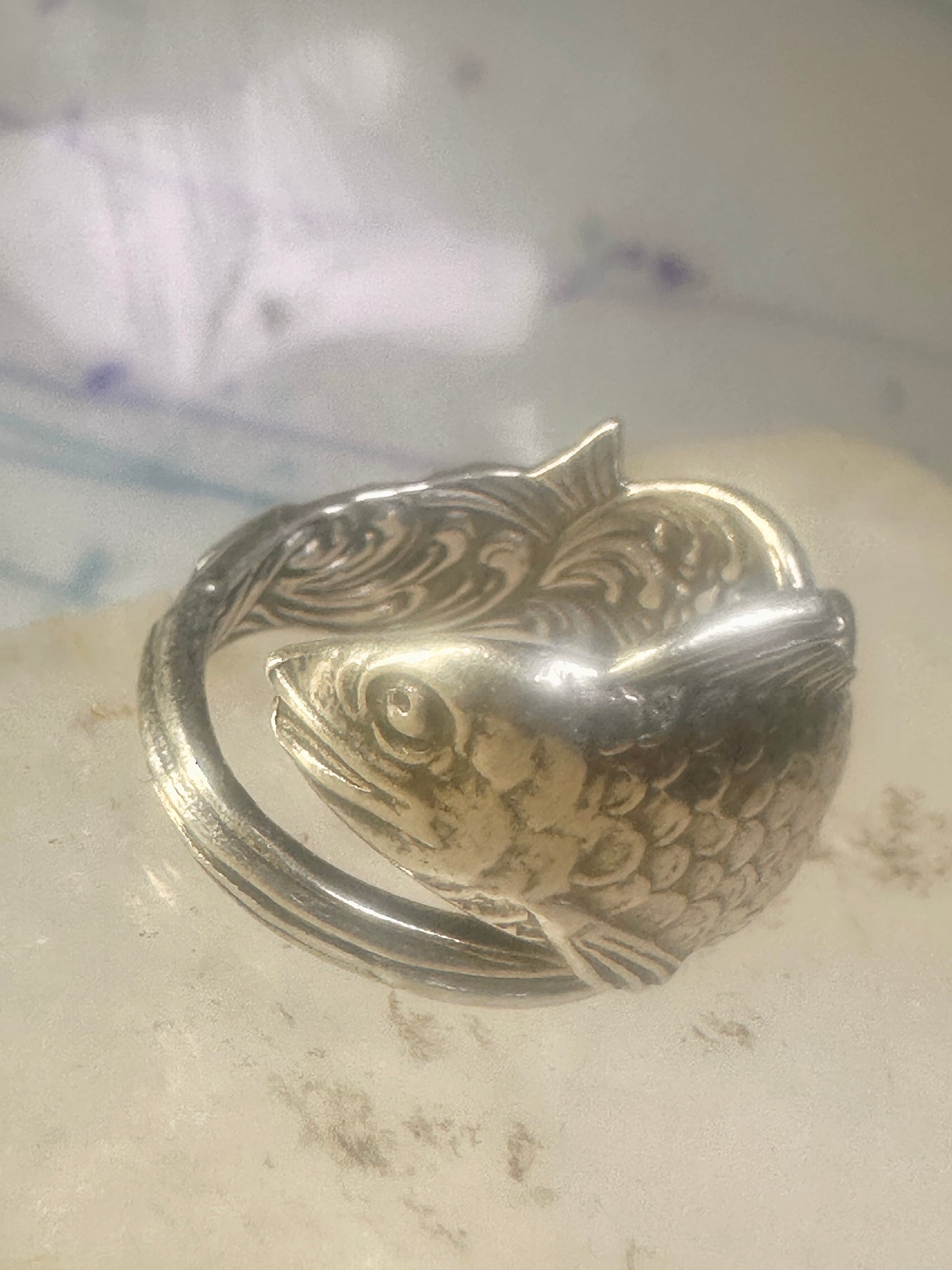 Fish spoon ring fishermen band size 7 sterling silver women