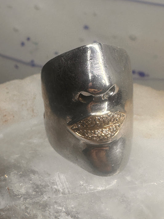 Sonia Bitton ring size 4.75 face cigar band w diamond lips pinky sterling silver women