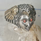 Face ring figurative mythological eagle wings band size 7.75 sterling silver women