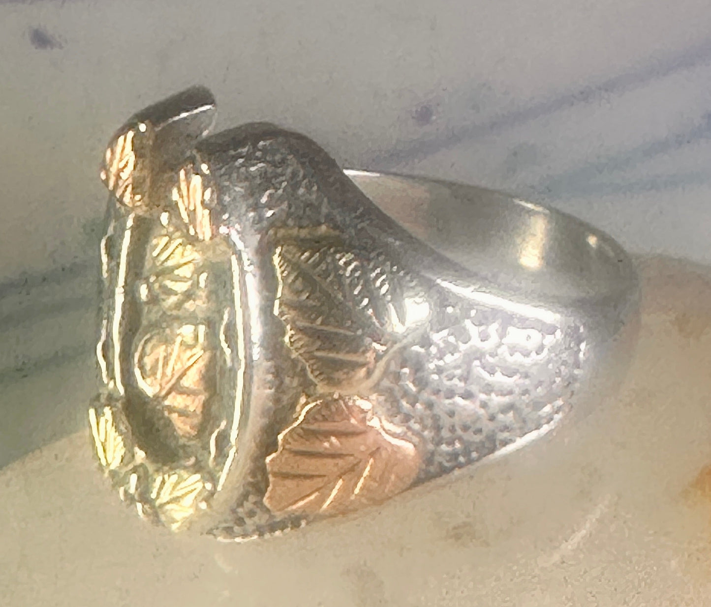 Black Hills Gold ring horseshoe band leaves good luck size 8.25 sterling silver women men