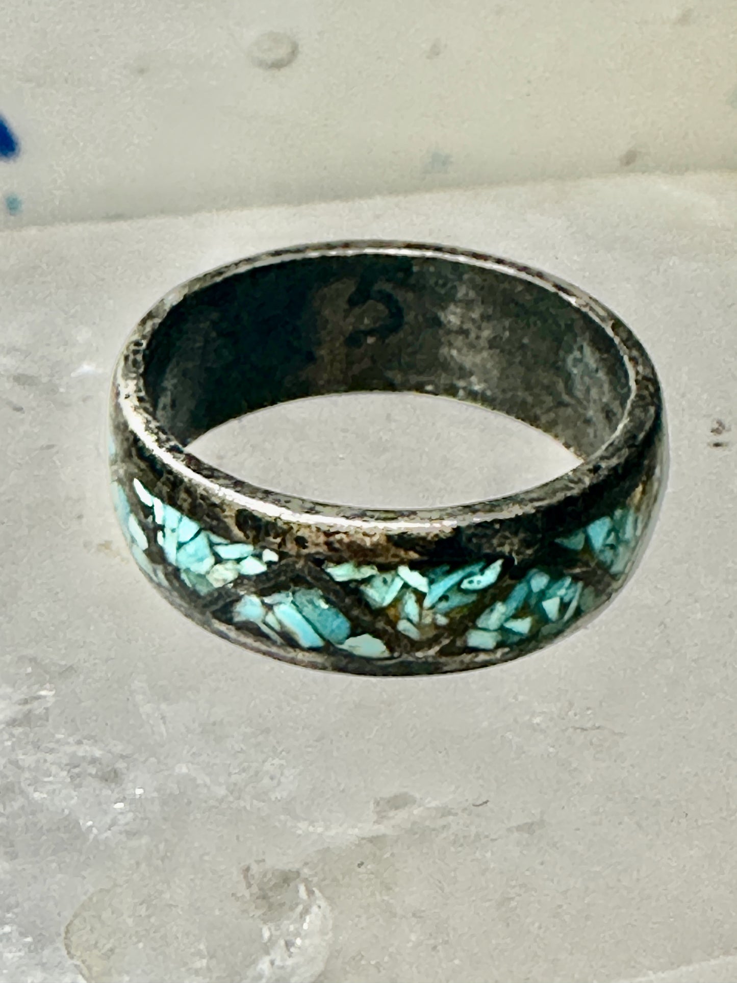 Zuni ring turquoise chips  band wedding size 7.25 sterling silver women men