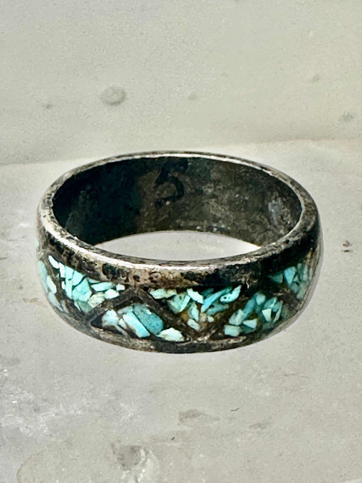 Zuni ring turquoise chips  band wedding size 7.25 sterling silver women men