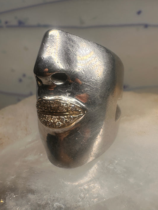 Sonia Bitton ring size 4.75 face cigar band w diamond lips pinky sterling silver women