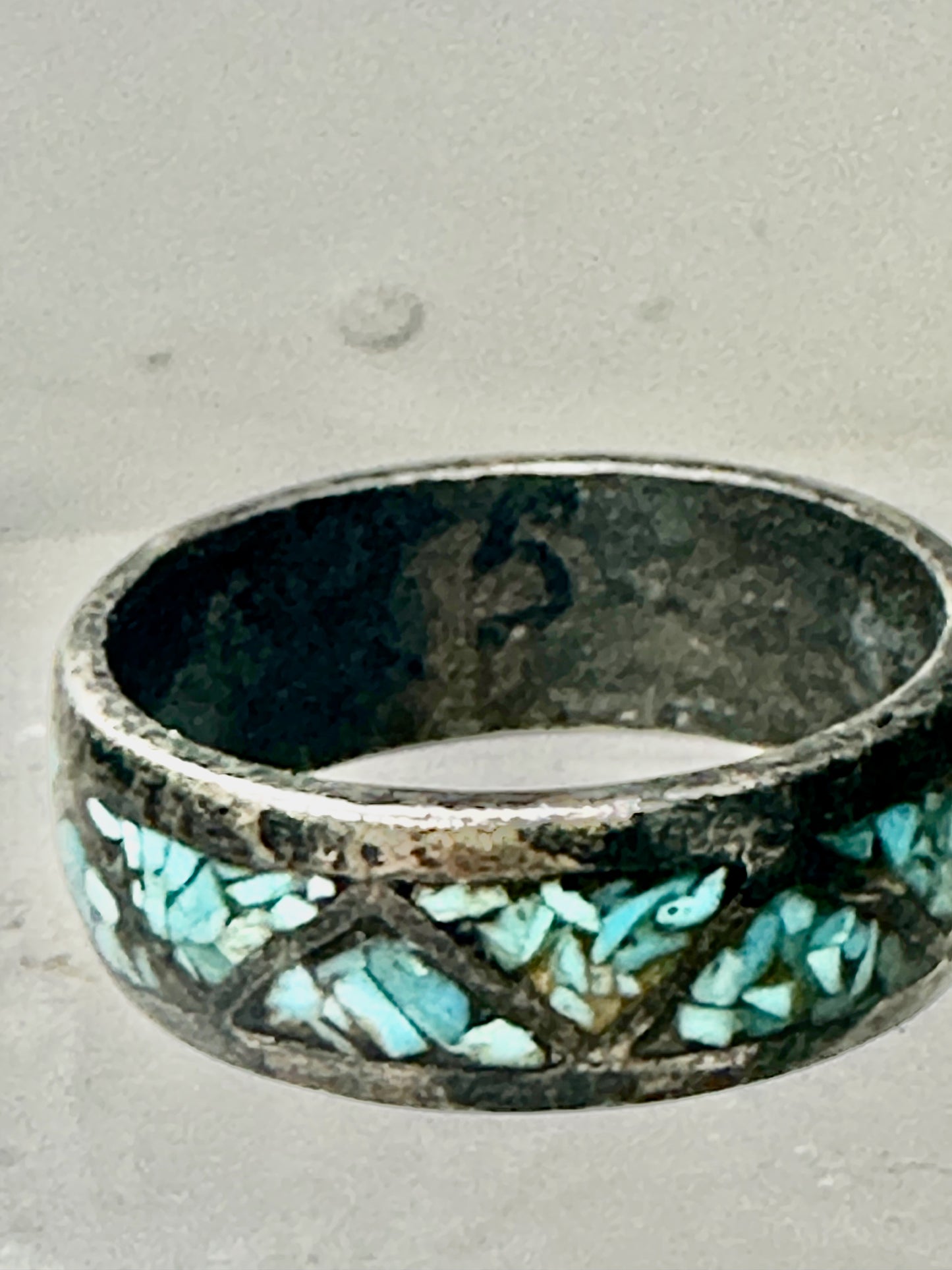 Zuni ring turquoise chips  band wedding size 7.25 sterling silver women men