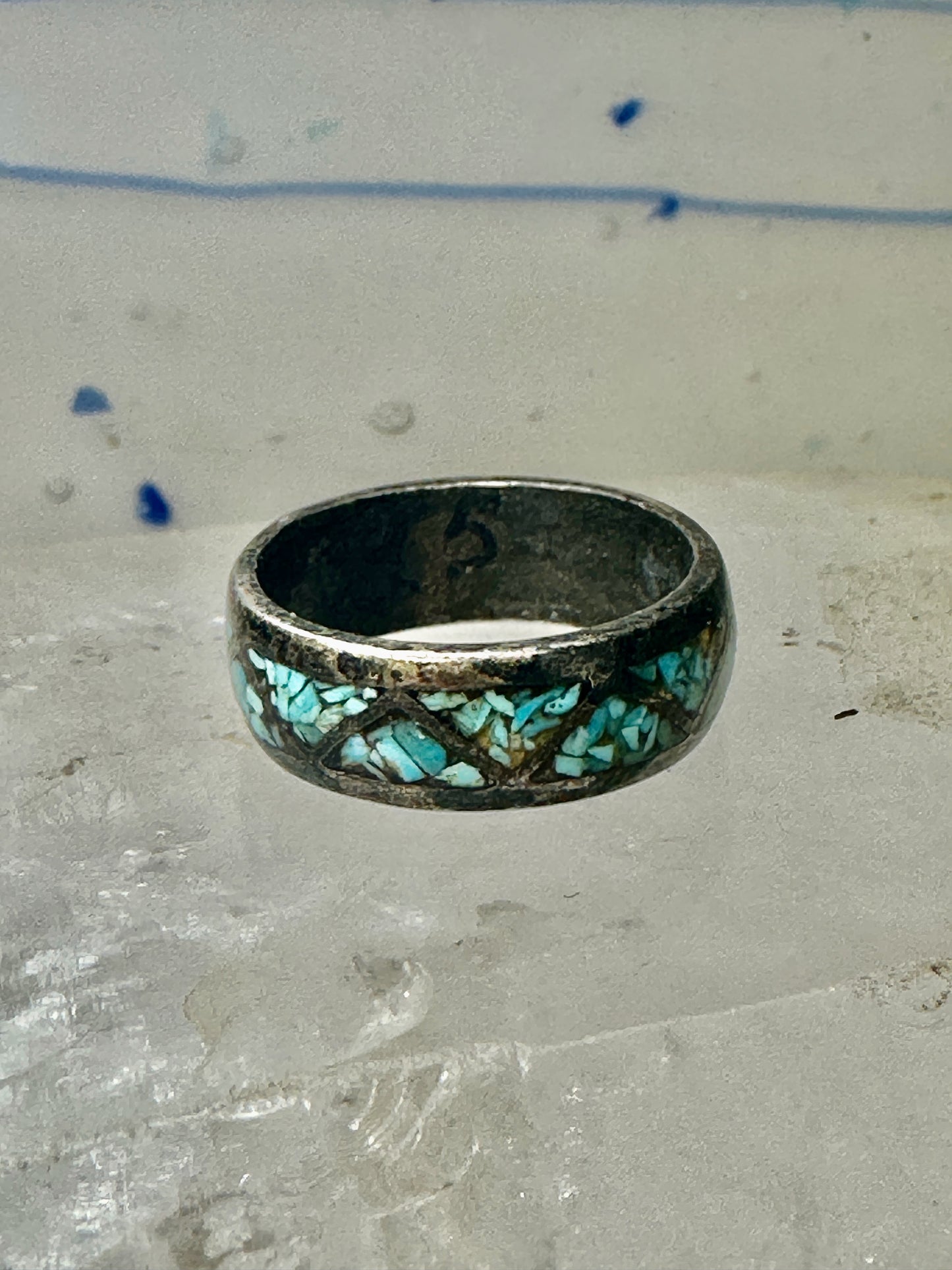 Zuni ring turquoise chips  band wedding size 7.25 sterling silver women men