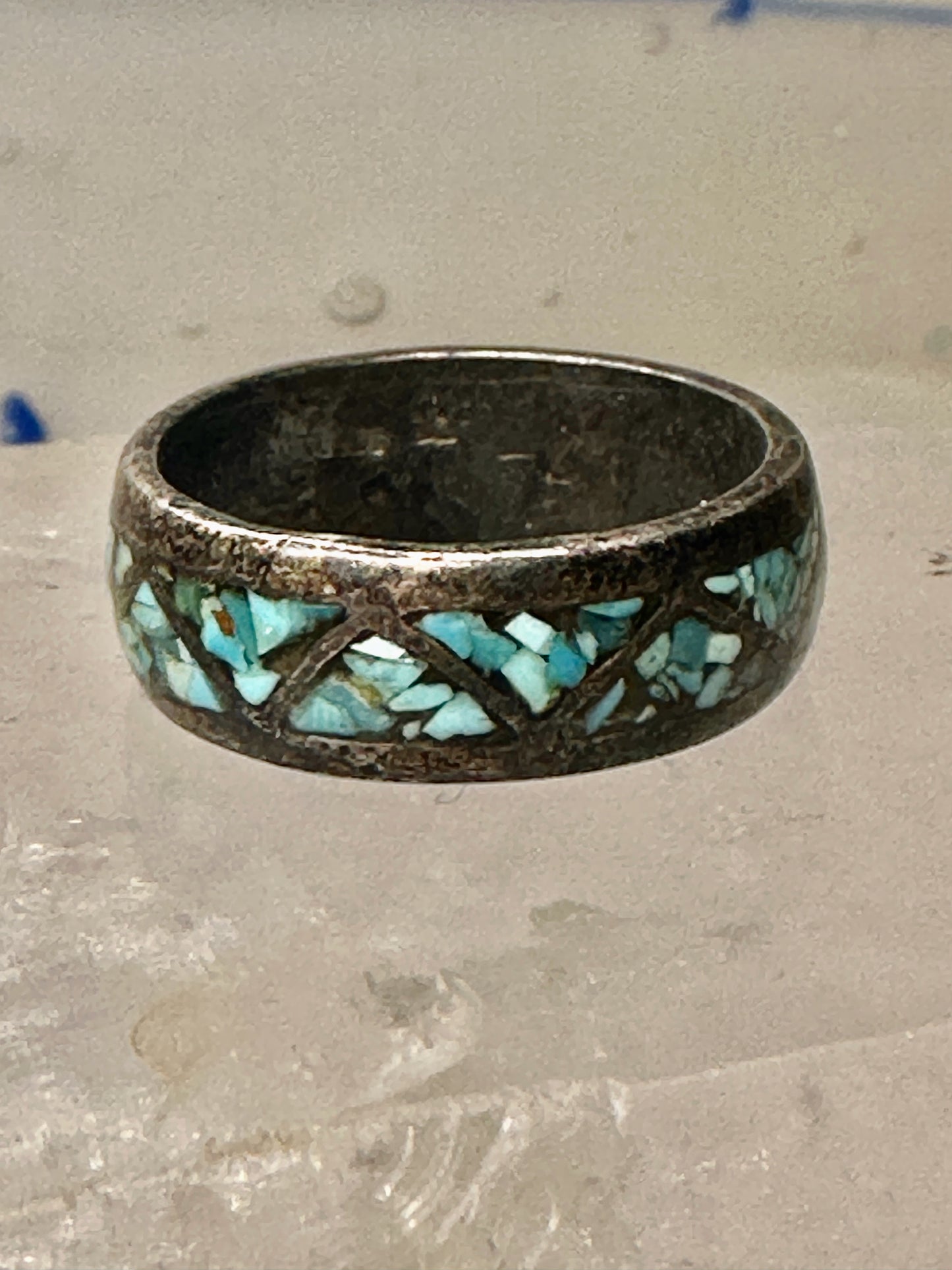 Zuni ring turquoise chips  band wedding size 7.25 sterling silver women men