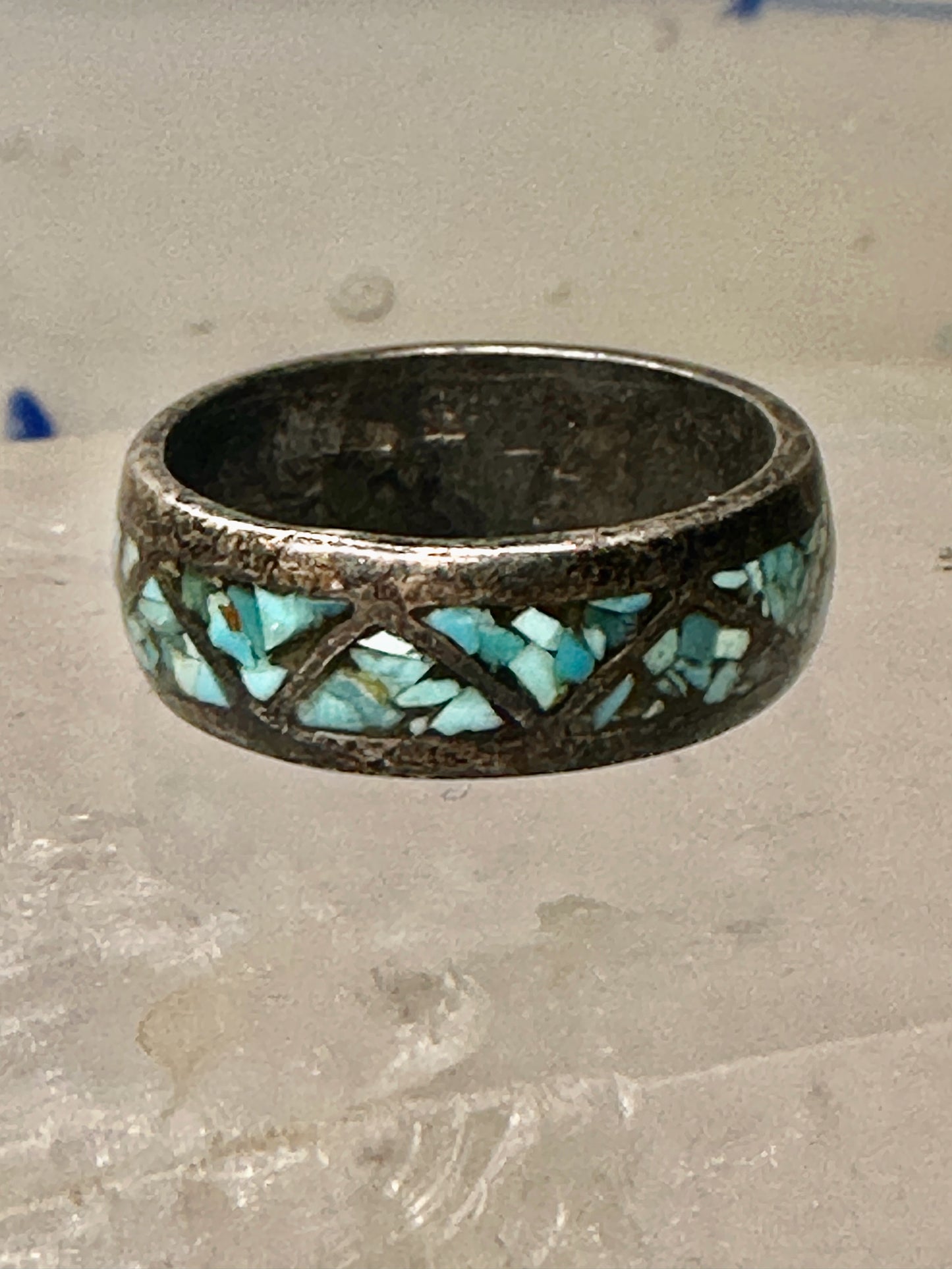 Zuni ring turquoise chips  band wedding size 7.25 sterling silver women men