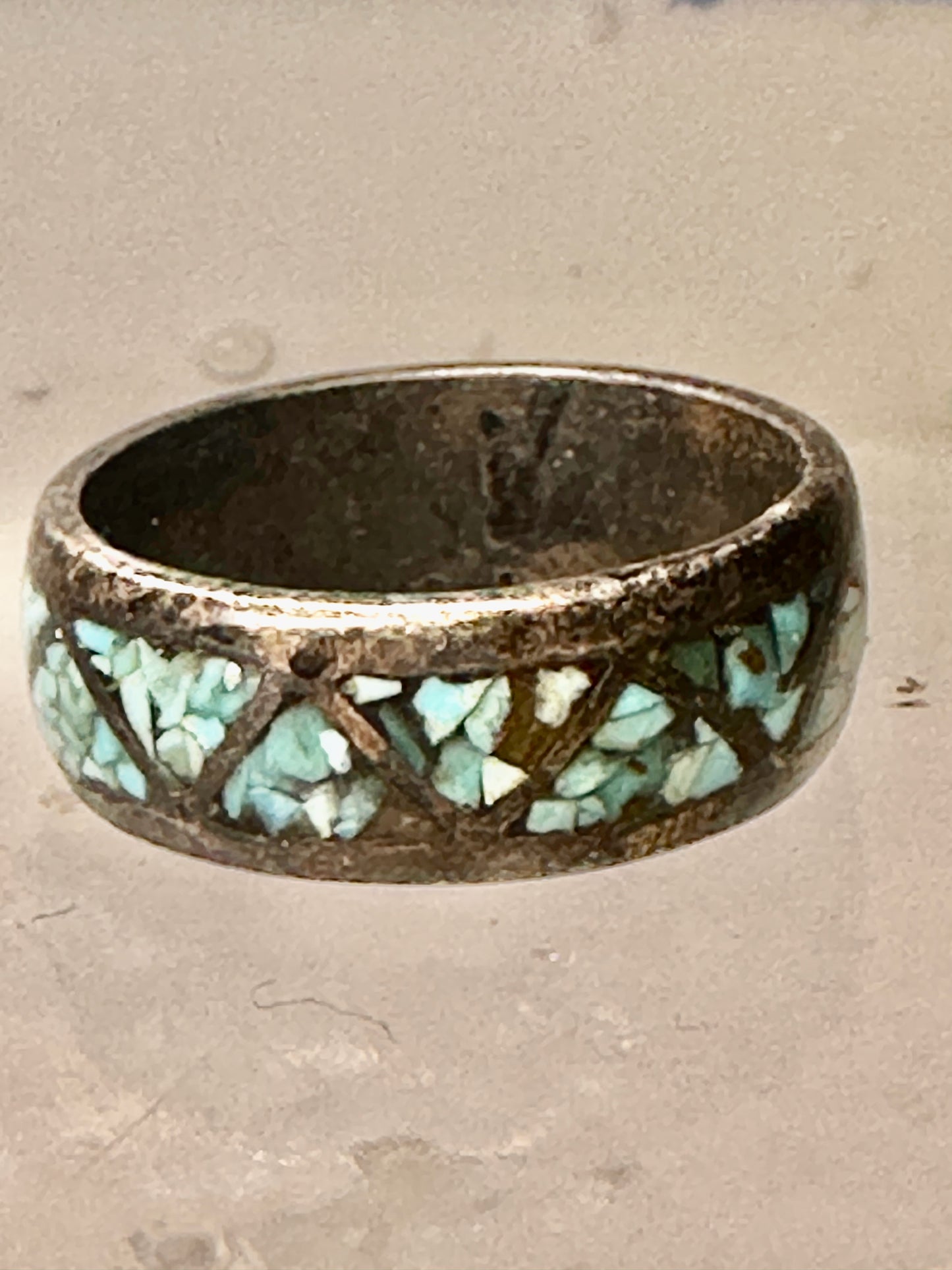 Zuni ring turquoise chips  band wedding size 7.25 sterling silver women men