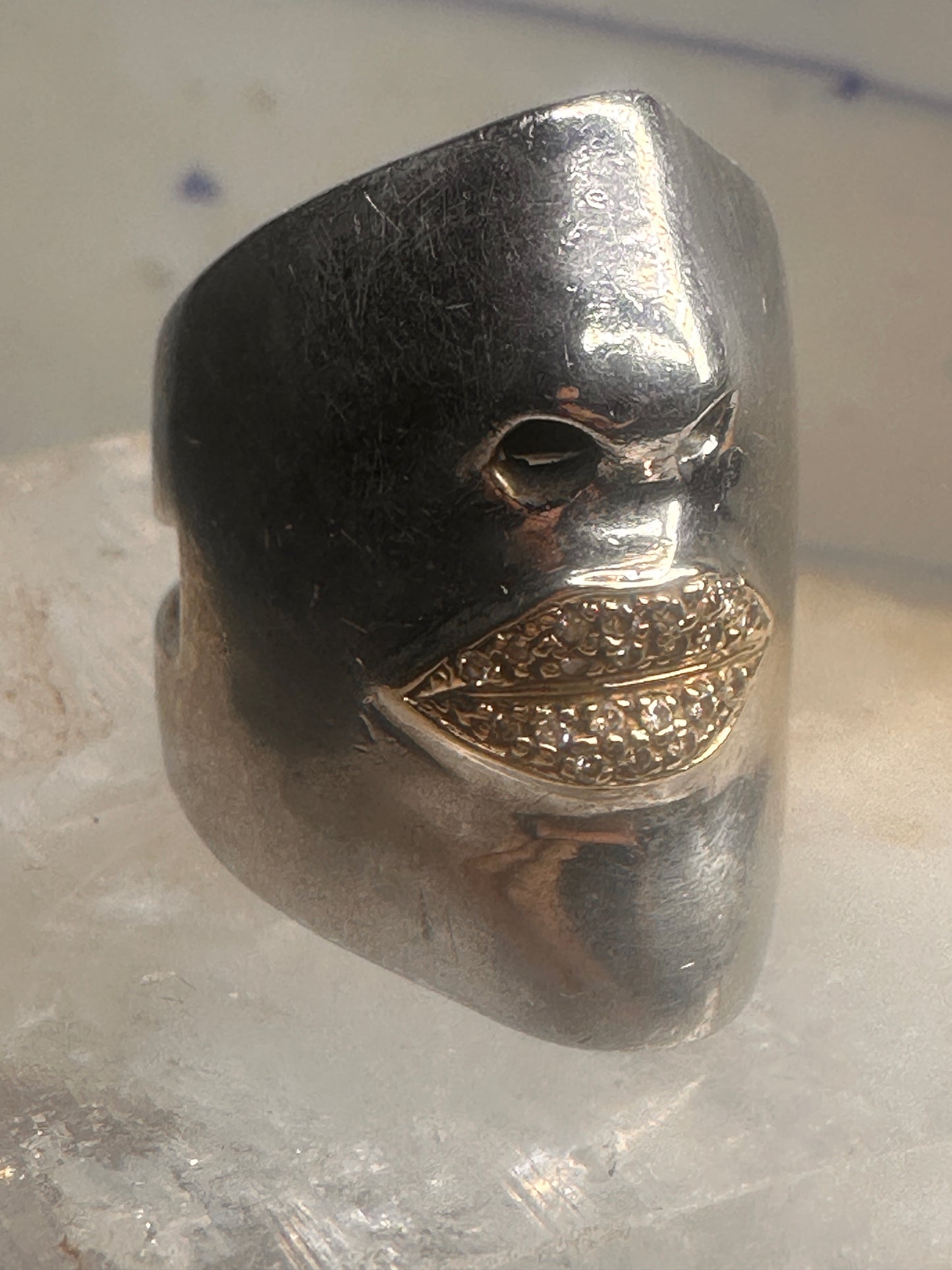 Sonia Bitton ring size 4.75 face cigar band w diamond lips pinky sterling silver women