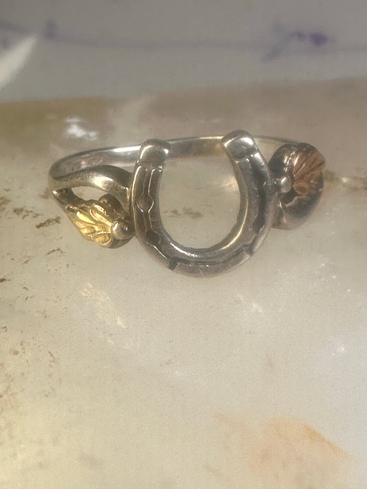 Black Hills Gold ring horseshoe band leaves good luck pinky size 5.5 sterling silver women