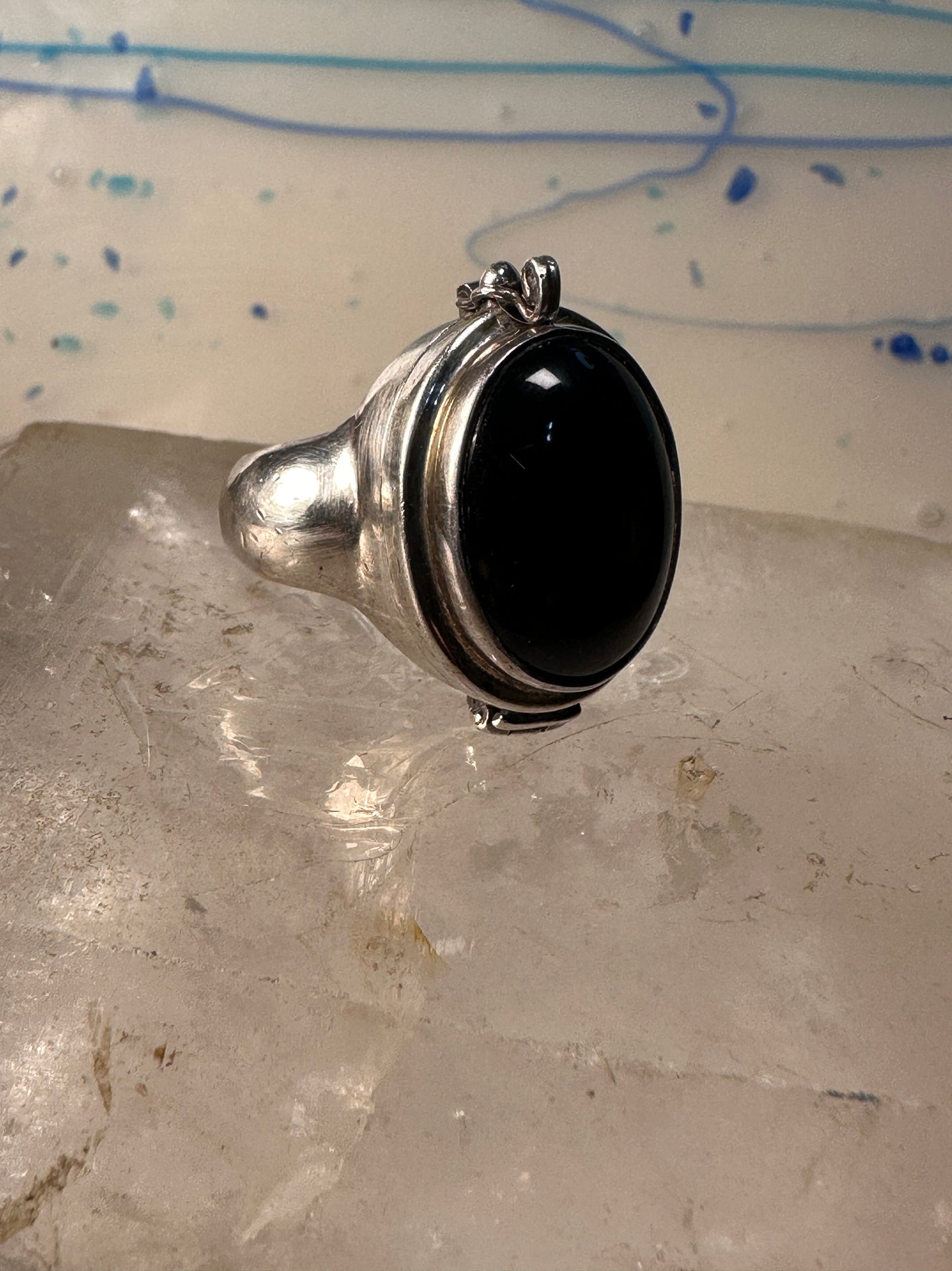 Poison ring onyx heavy band size 8 sterling silver women men