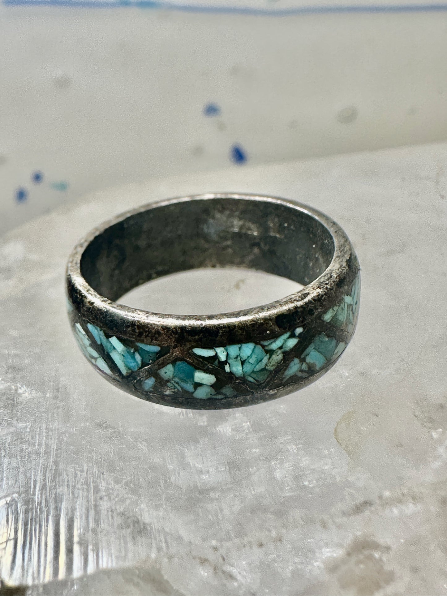 Zuni ring turquoise chips  band wedding size 7.25 sterling silver women men