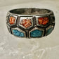 Zuni ring turquoise coral chips band size 7.25 sterling silver women men