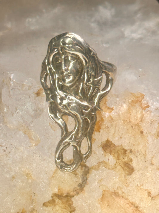 Long Face ring stars band Art Deco celestial size 6.50 sterling silver women