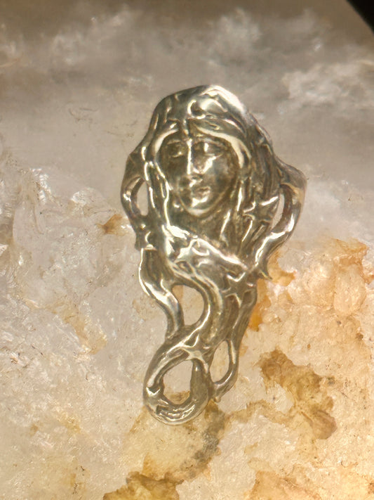 Long Face ring stars band Art Deco celestial size 6.50 sterling silver women