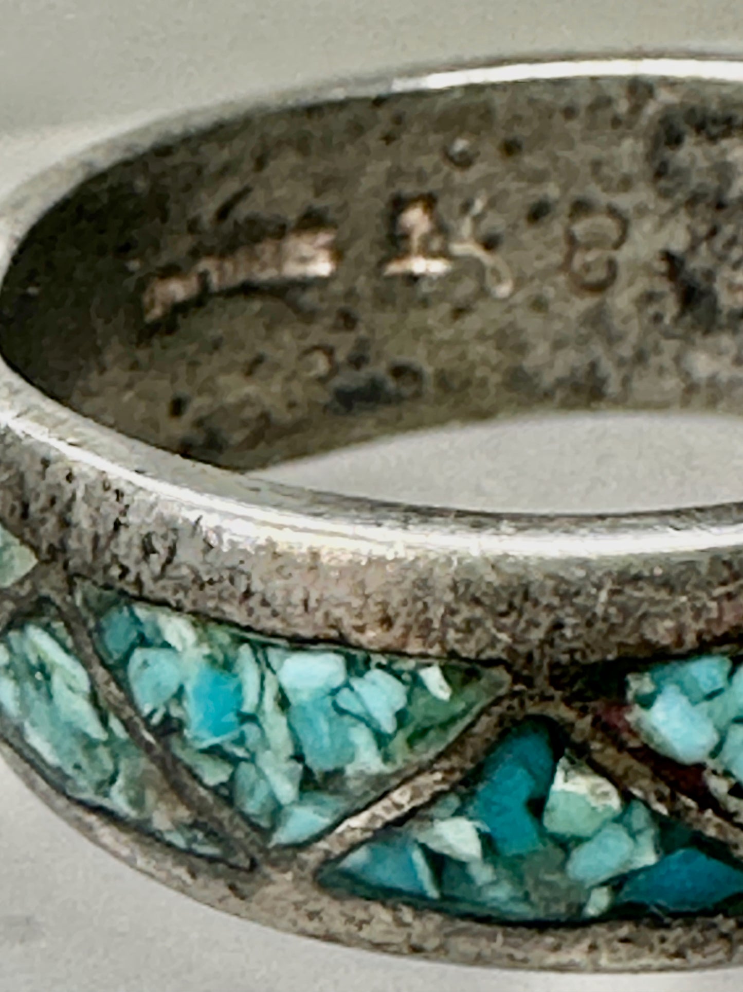 Zuni ring turquoise chips band size 8 sterling silver women men