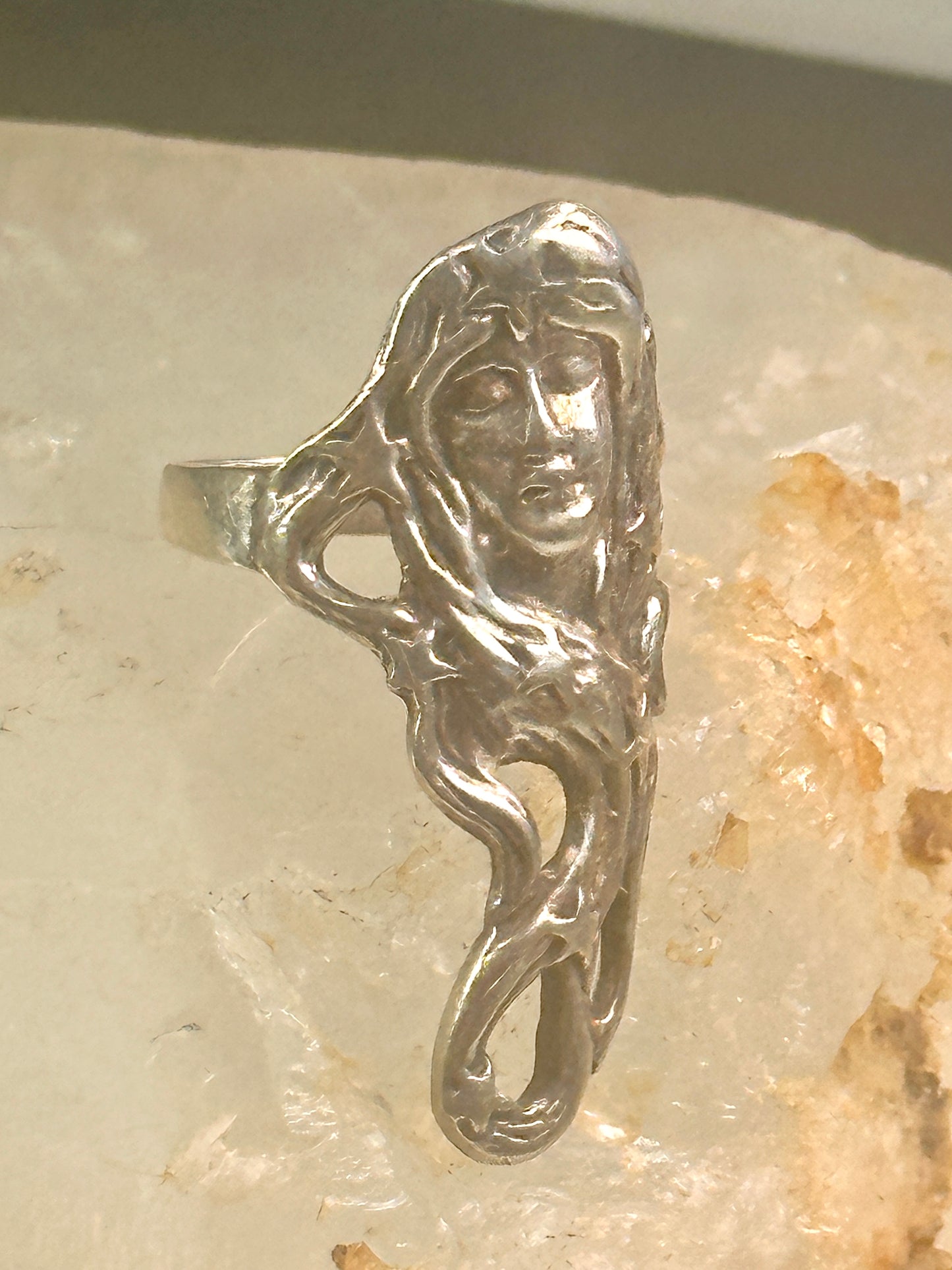 Long Face ring stars band Art Deco celestial size 6.50 sterling silver women