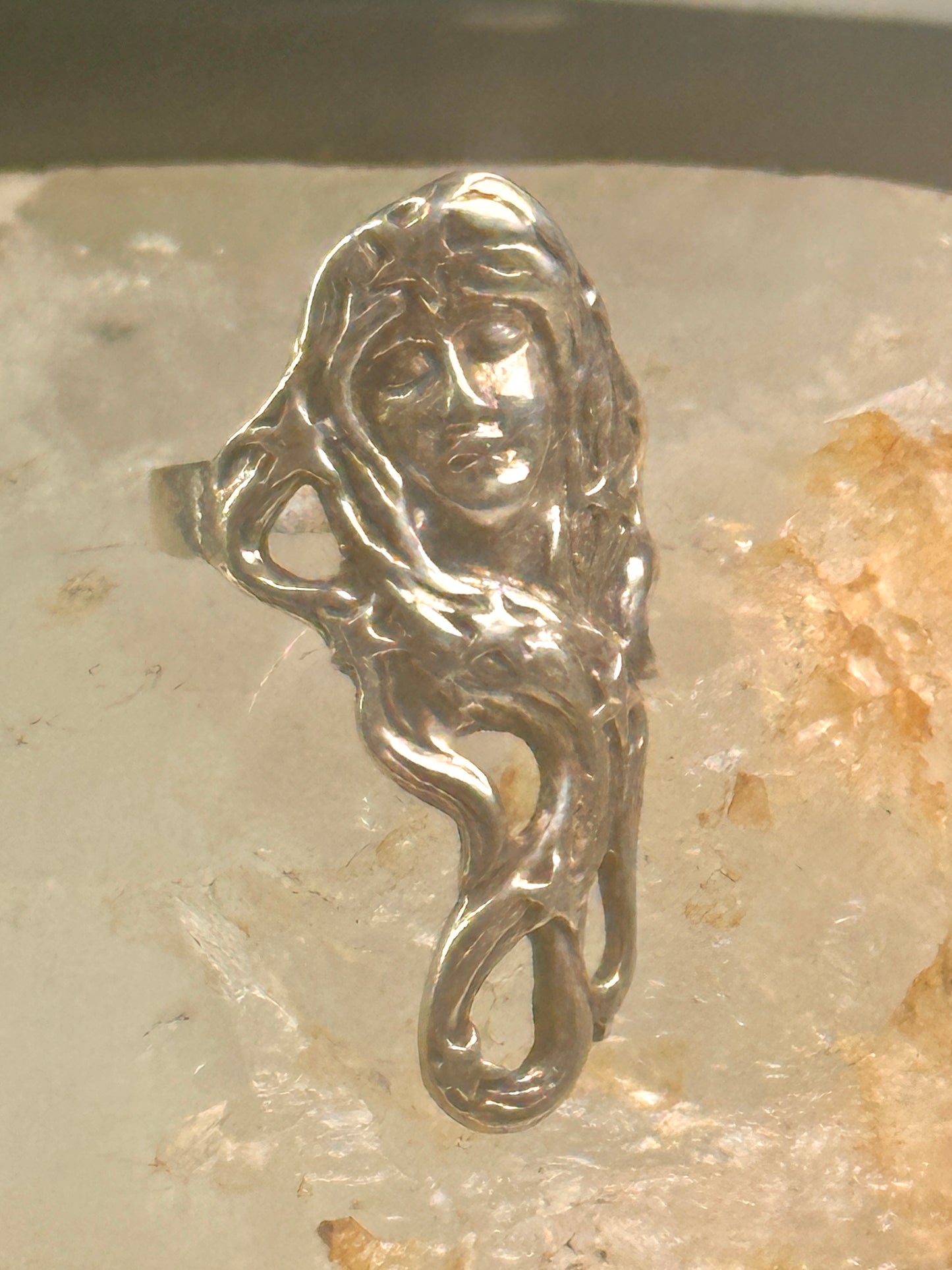 Long Face ring stars band Art Deco celestial size 6.50 sterling silver women