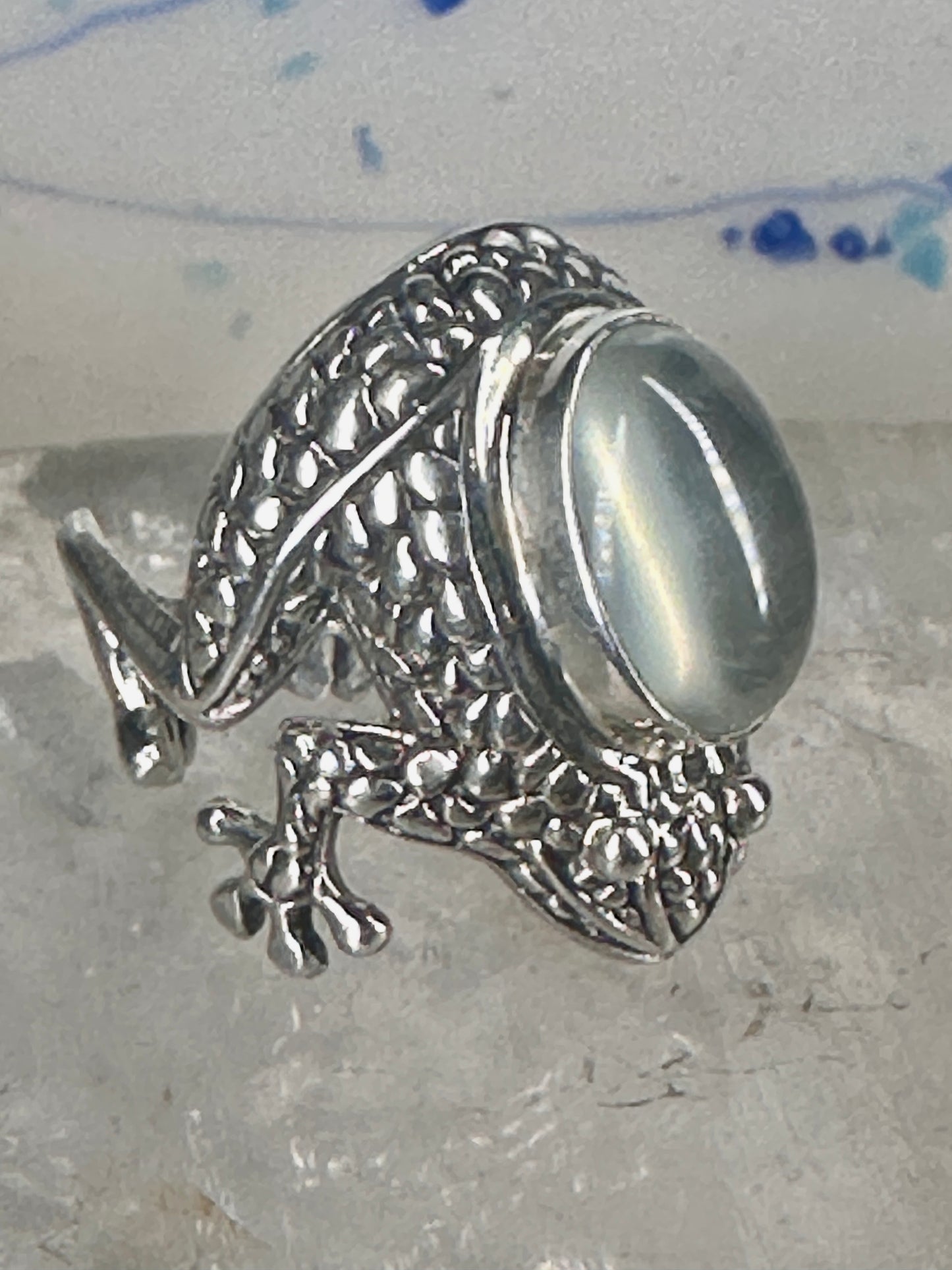 Frog ring frog band clear stone size 6.50 sterling silver women