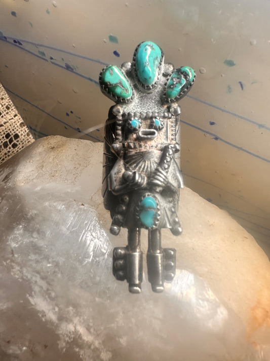 Kachina ring size 6.75 long turquoise Navajo sterling silver women