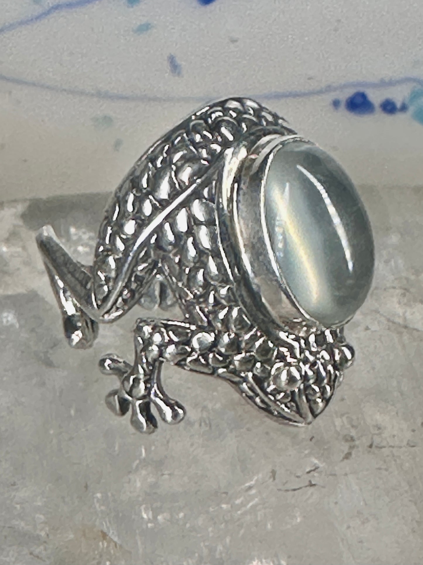 Frog ring frog band clear stone size 6.50 sterling silver women