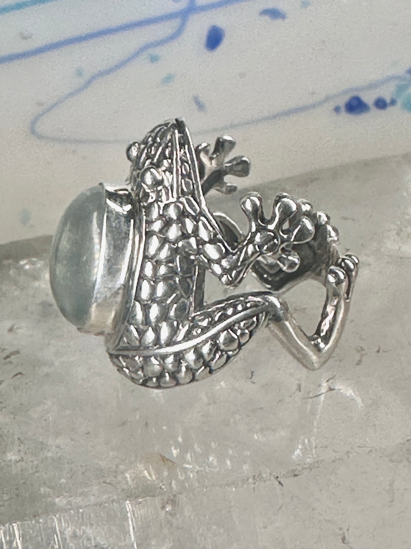 Frog ring frog band clear stone size 6.50 sterling silver women