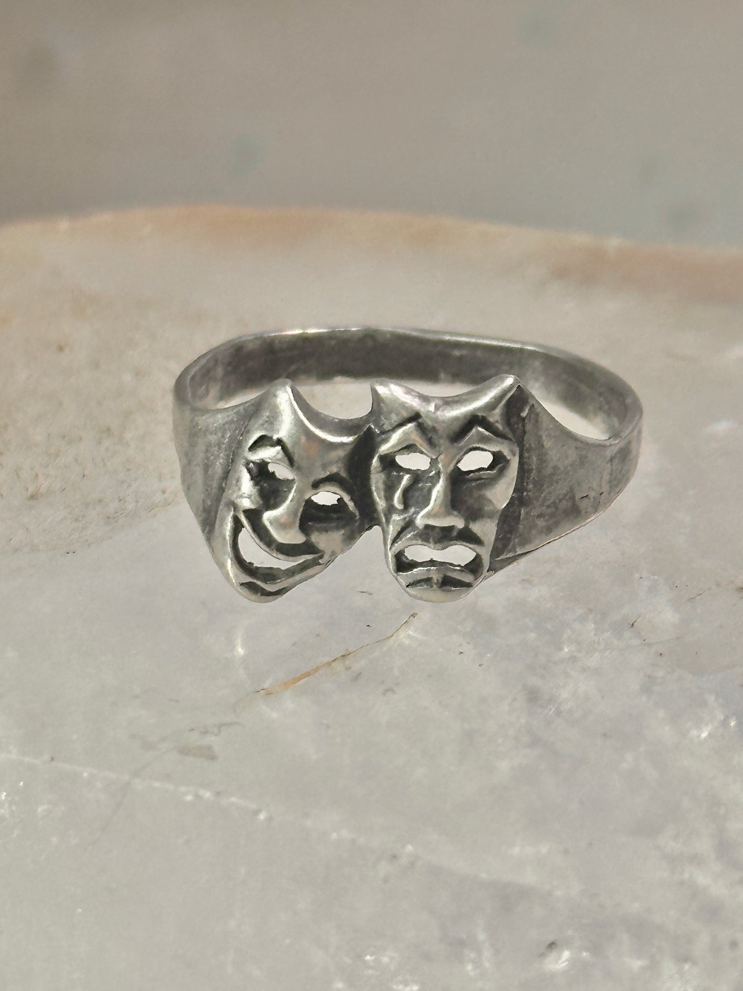 Comic tragic ring comedy tragedy band theater actress size 6.50 sterling silver women