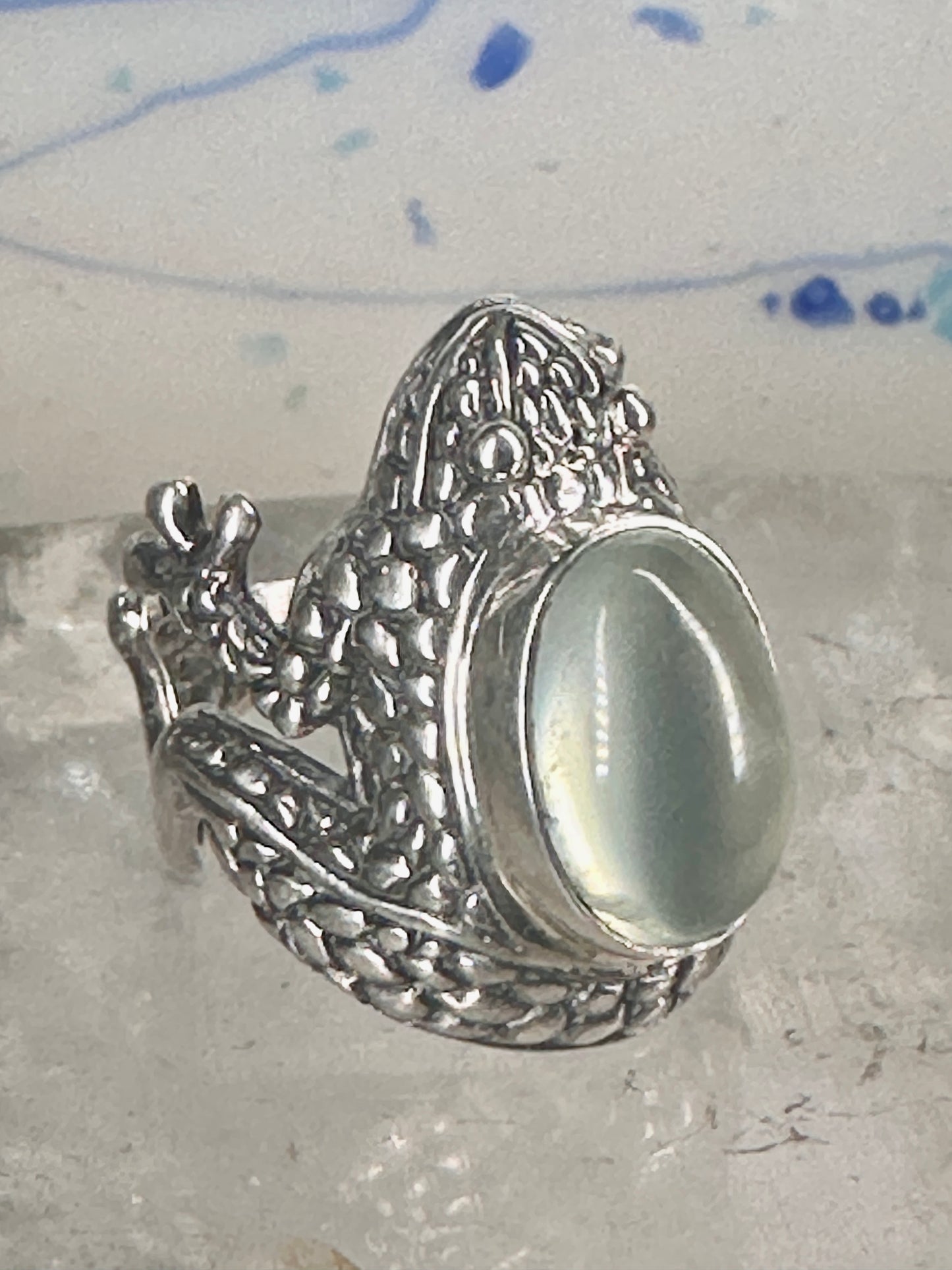 Frog ring frog band clear stone size 6.50 sterling silver women
