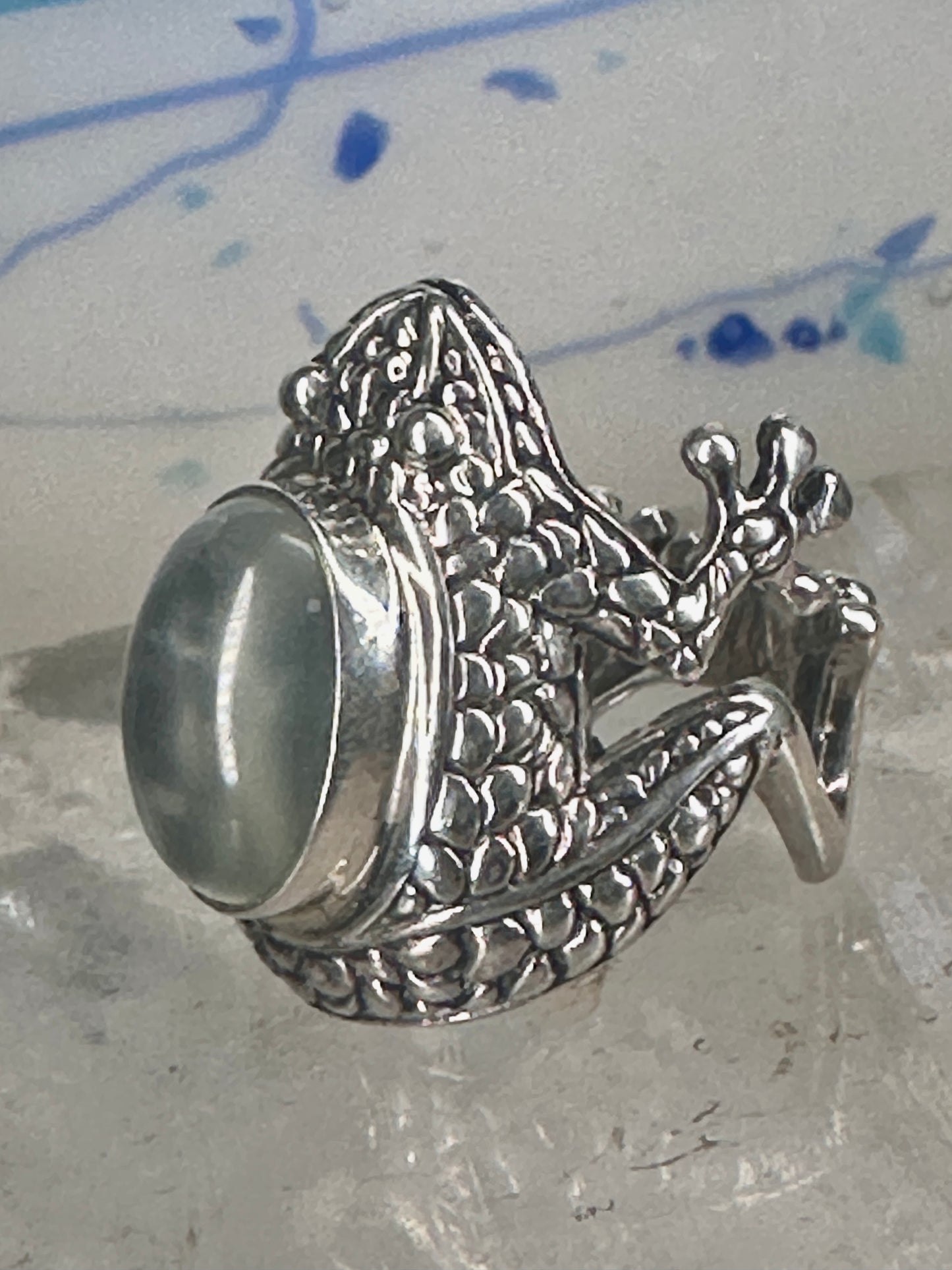 Frog ring frog band clear stone size 6.50 sterling silver women