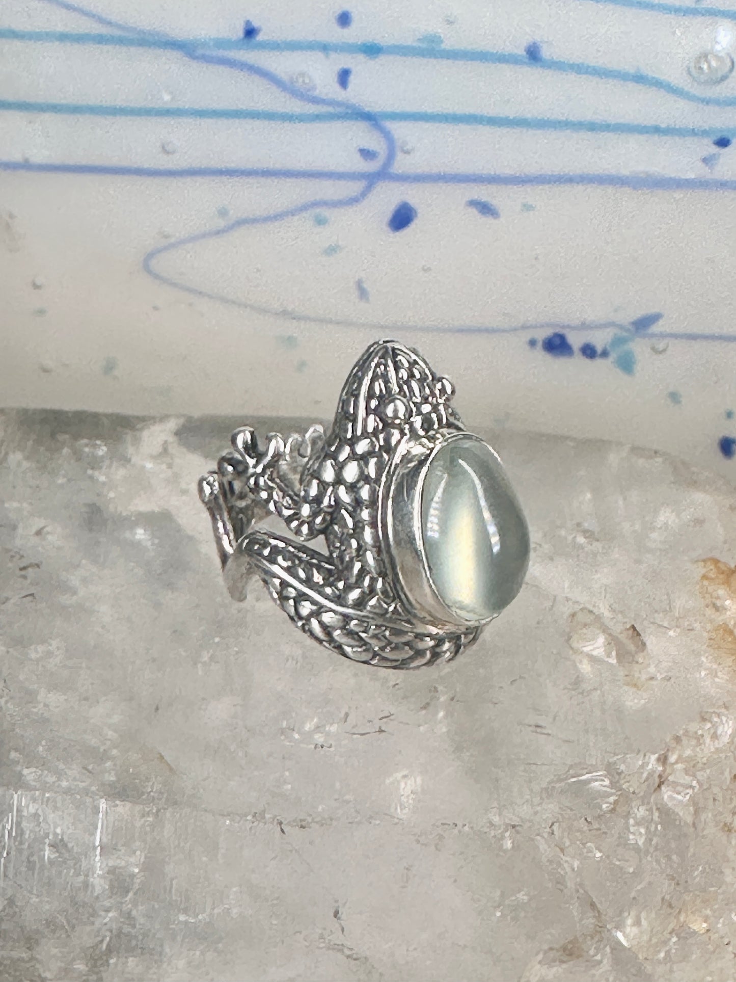 Frog ring frog band clear stone size 6.50 sterling silver women