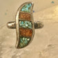 Zuni ring turquoise coral chips band size 5.50 sterling silver women